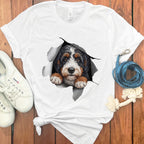 Dog Peeking Through Hole Graphic Print T-shirt