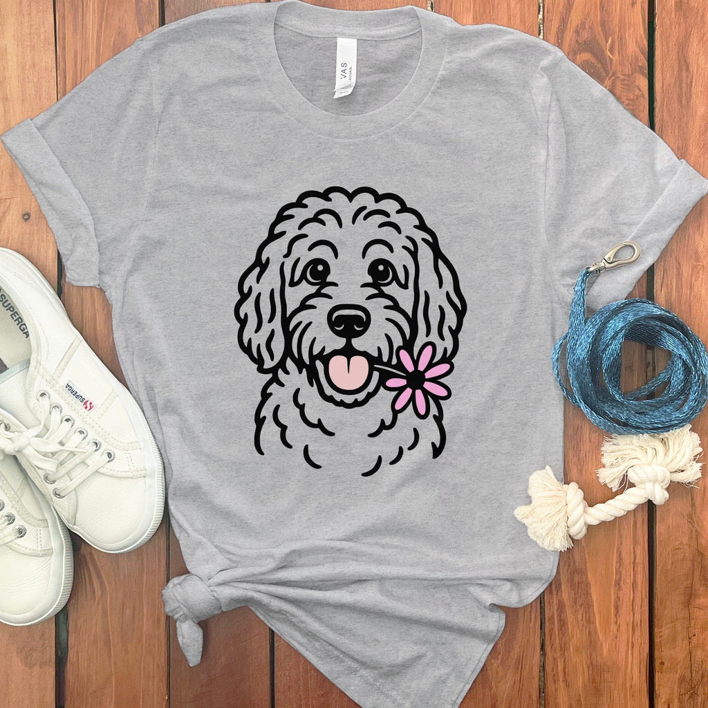 Cute Dog Face with Flower Graphic T Shirt