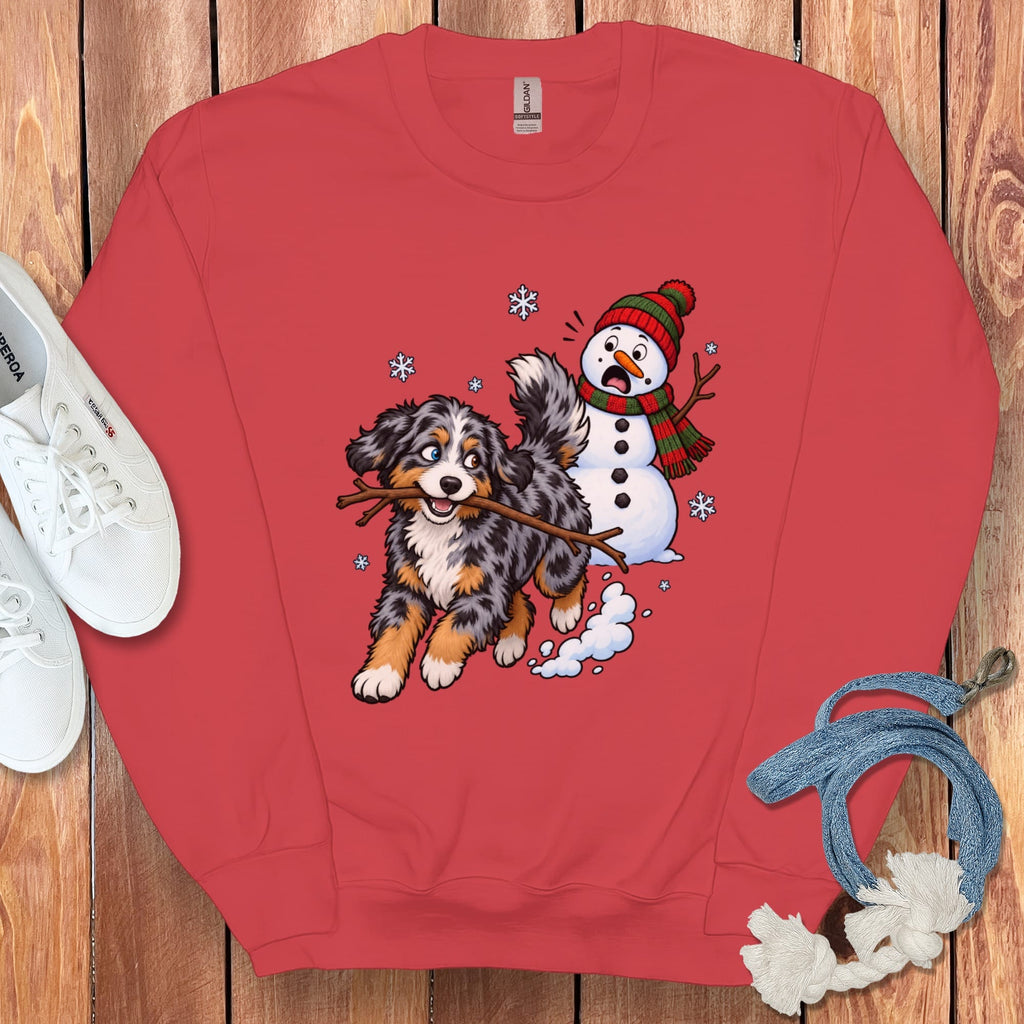Aussiedoodle Snowman Sweatshirt in Red / S by Puppy Jo