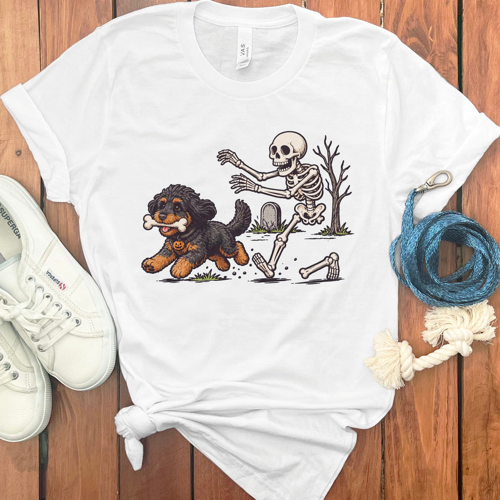 Phantom Goldendoodle Bone Thief T-Shirt in White / S by Puppy Jo