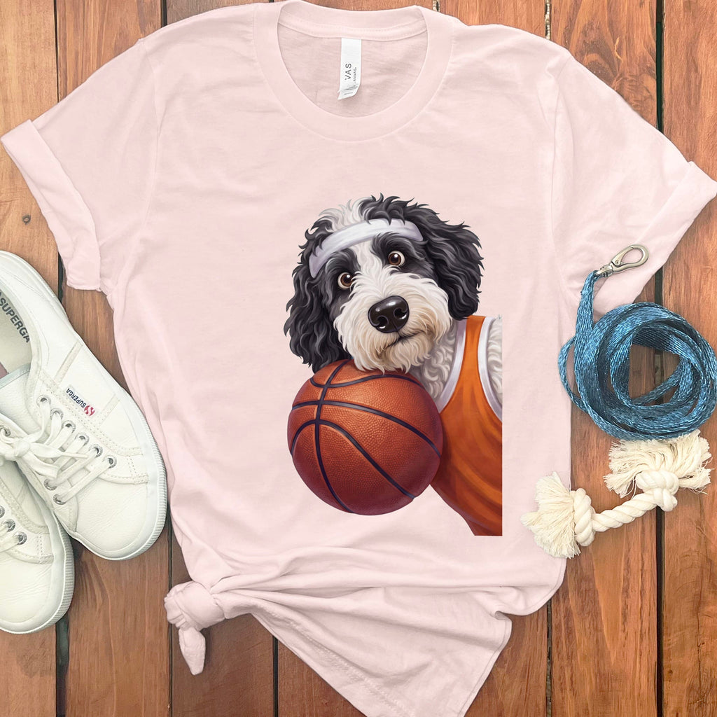 Sheepadoodle Basketball Player T-Shirt in Soft Pink / S by Puppy Jo