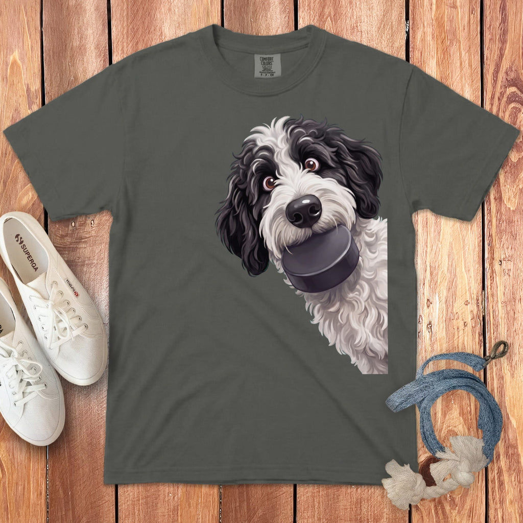Sheepadoodle Hockey Puck Signature T-Shirt in Pepper / S by Puppy Jo