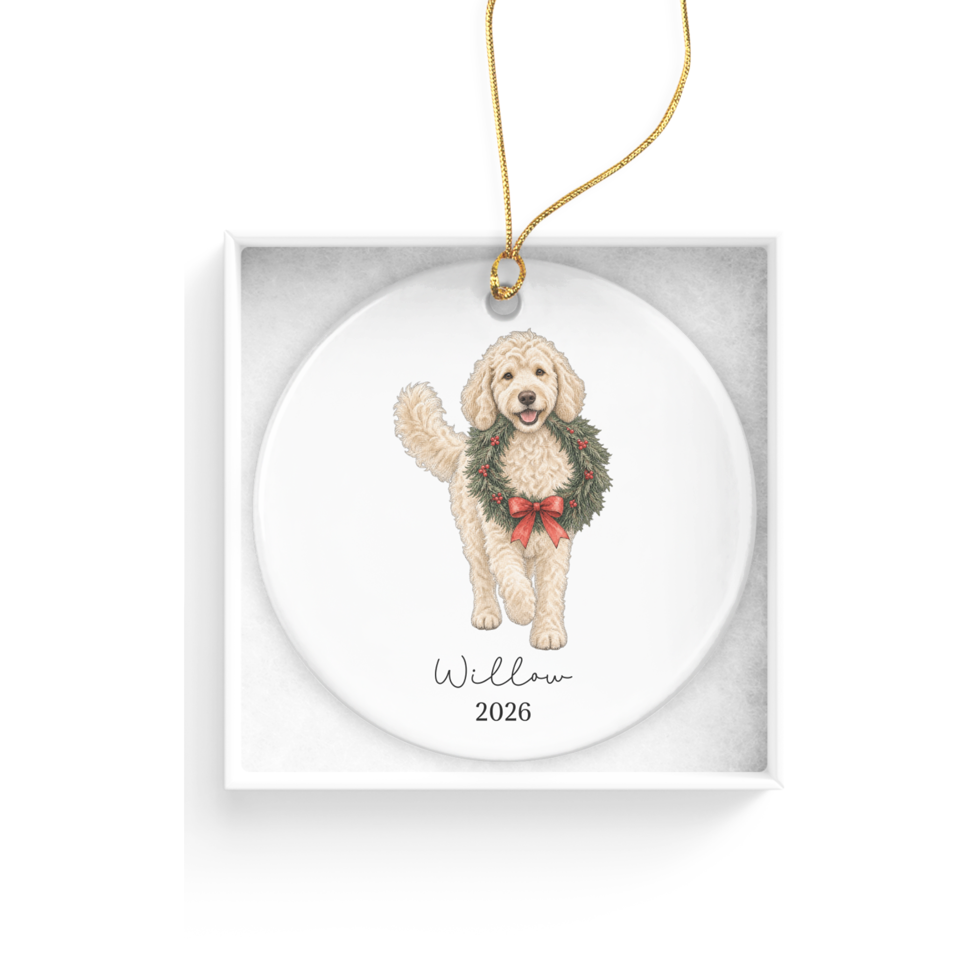 Cream Goldendoodle Wreath Ornament
