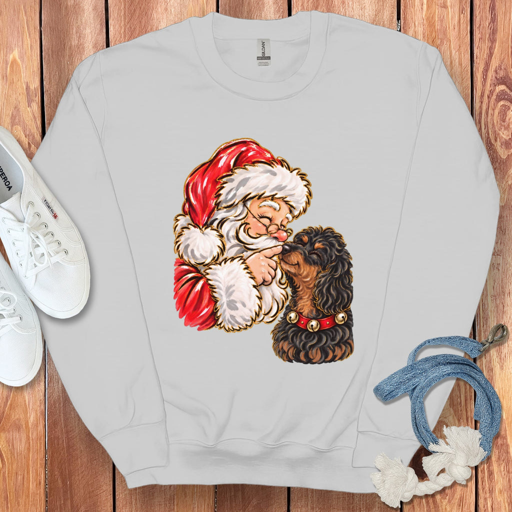 Phantom Goldendoodle Santa Kiss Sweatshirt in Sport Grey / S by Puppy Jo