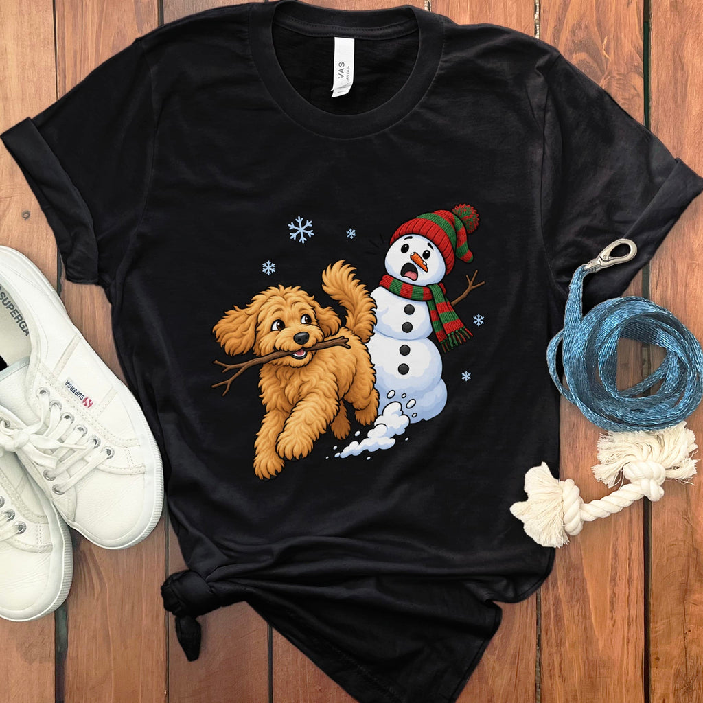 Apricot Goldendoodle Snowman T-Shirt in Black / S by Puppy Jo