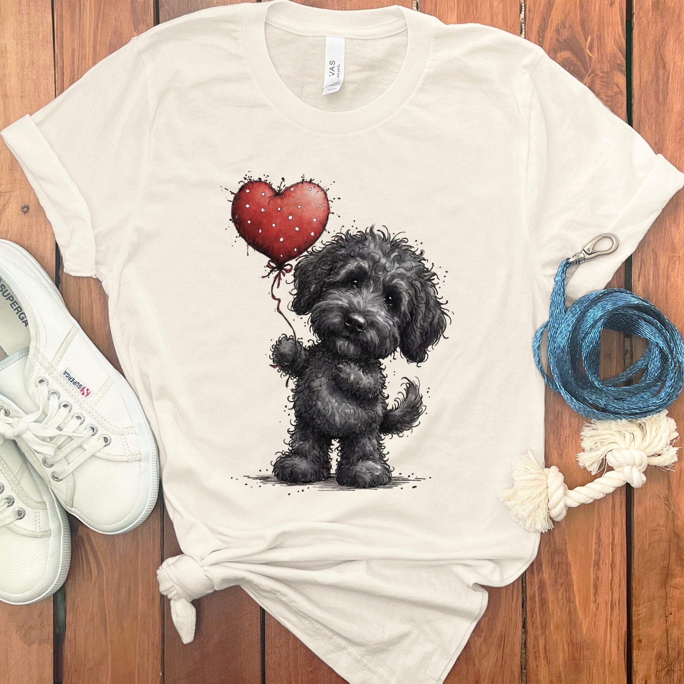 Adorable Black Dog with Heart Balloon T-Shirt