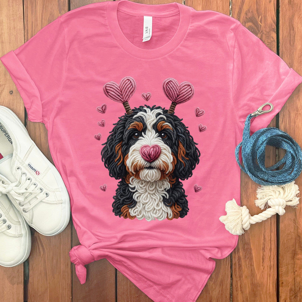 Cute Furry Dog with Heart Accessories T-shirt
