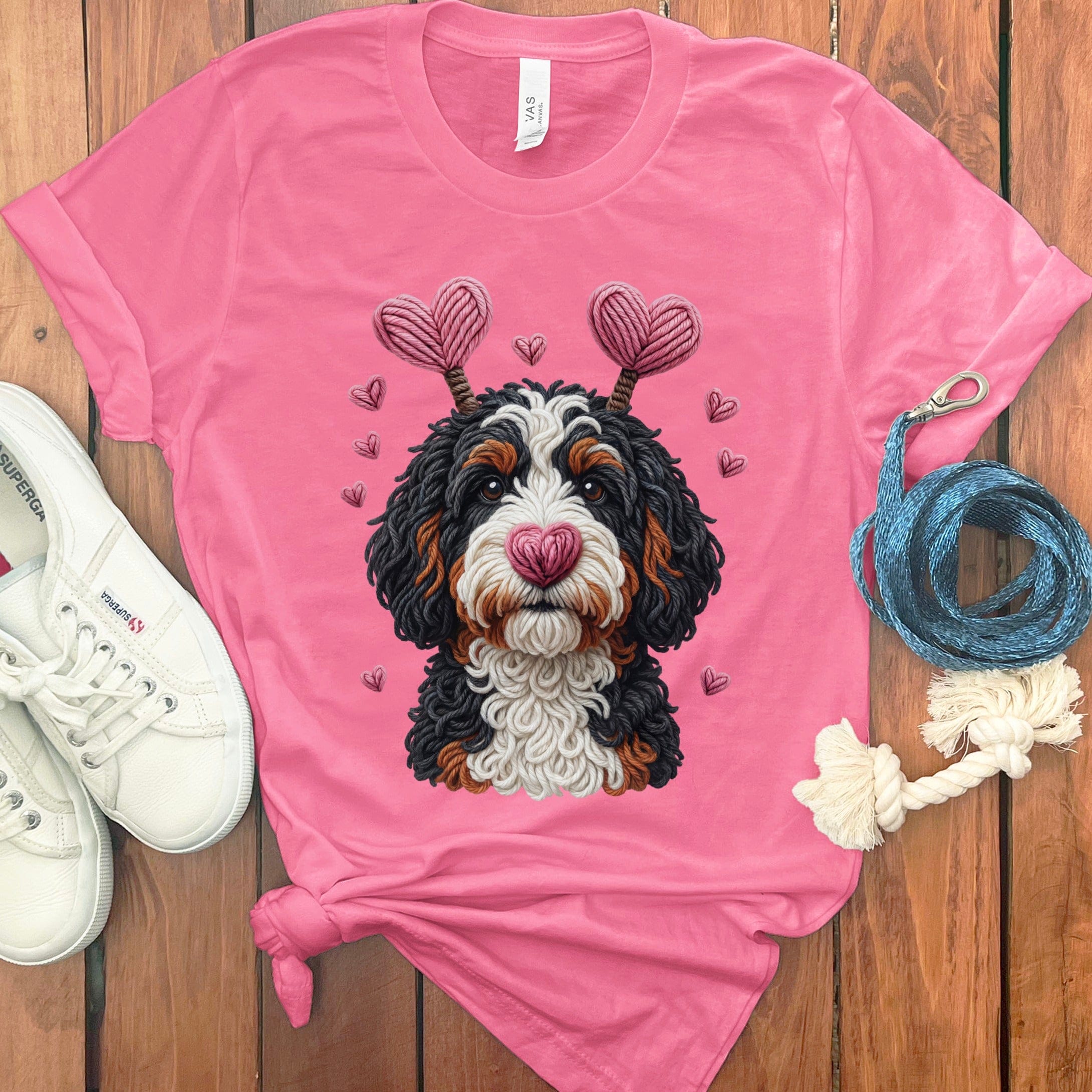Cute Furry Dog with Heart Accessories T-shirt