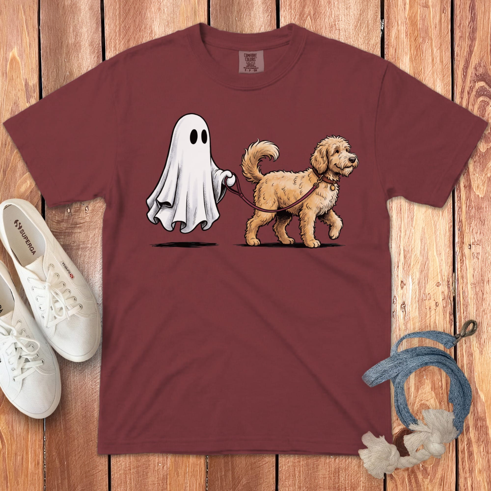 Golden Goldendoodle Ghost Walk Signature T-Shirt in Chili / S by Puppy Jo