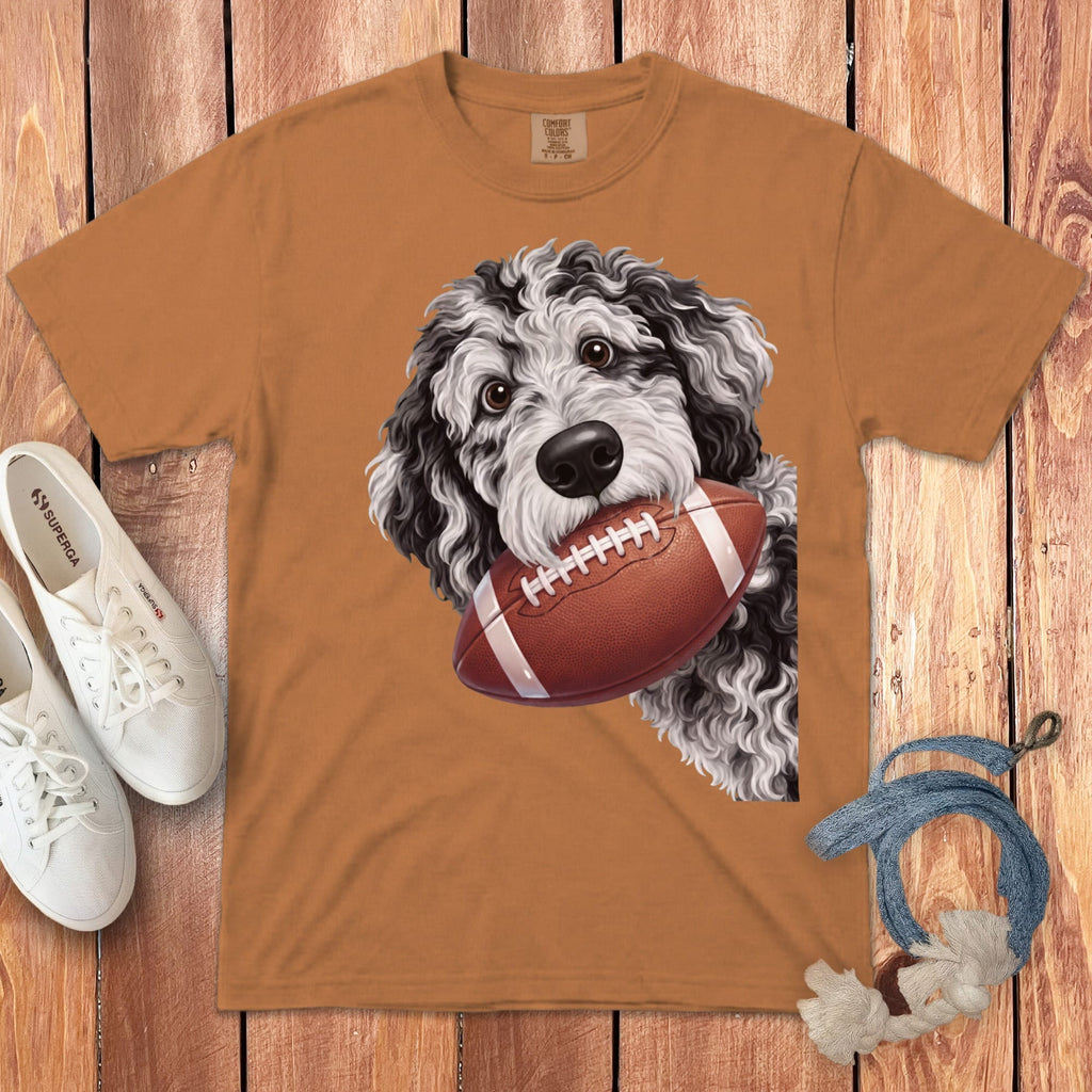 Merle Goldendoodle Football Signature T-Shirt in Yam / S by Puppy Jo