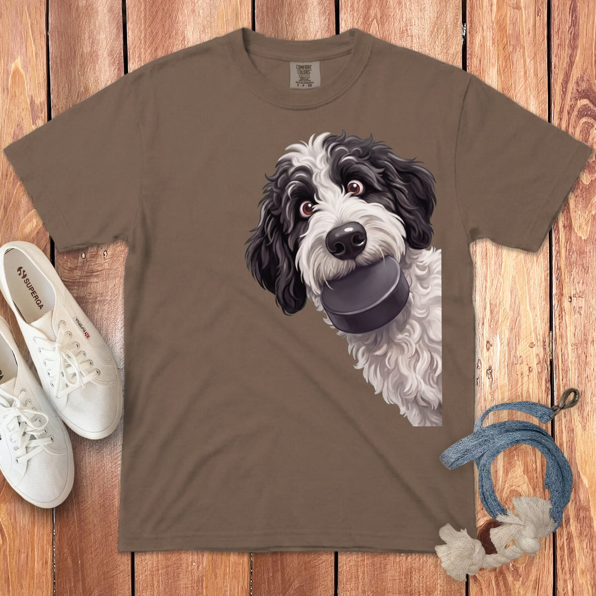 Sheepadoodle Hockey Puck Signature T-Shirt in Espresso / S by Puppy Jo