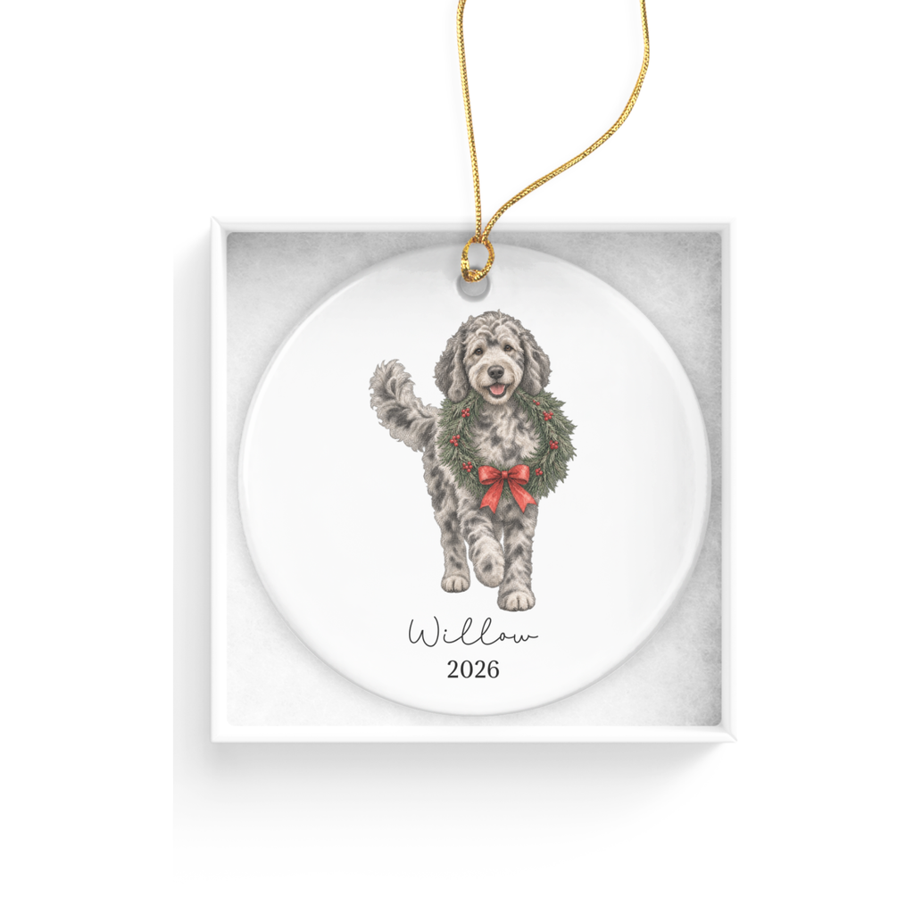 Merle Goldendoodle Wreath Ornament