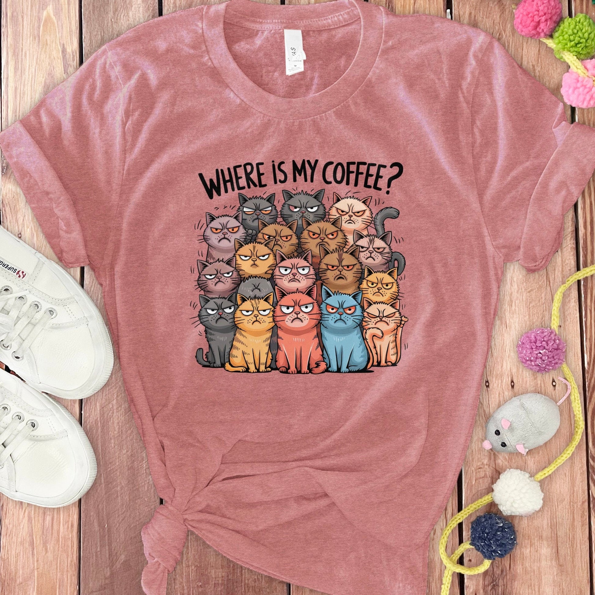 Where Is My Coffee Funny Cat Print T-shirt product type