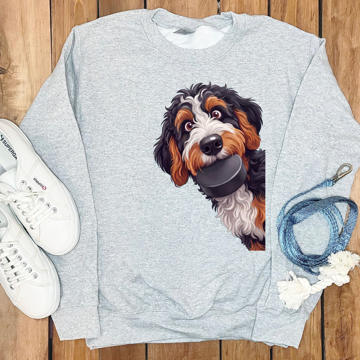 Bernedoodle Hockey Puck Sweatshirt in Sport Grey / S by Puppy Jo