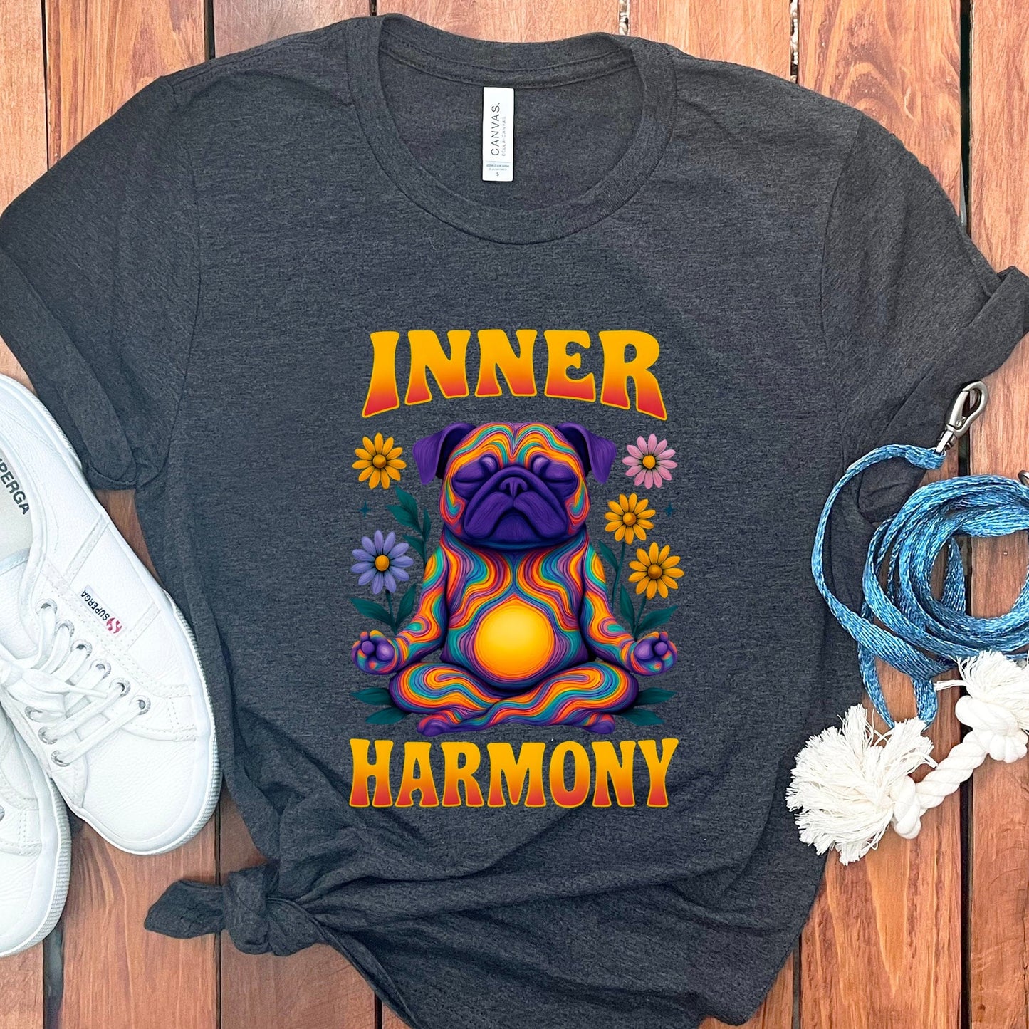 Inner Harmony Colorful Pug Graphic Tee Shirt product