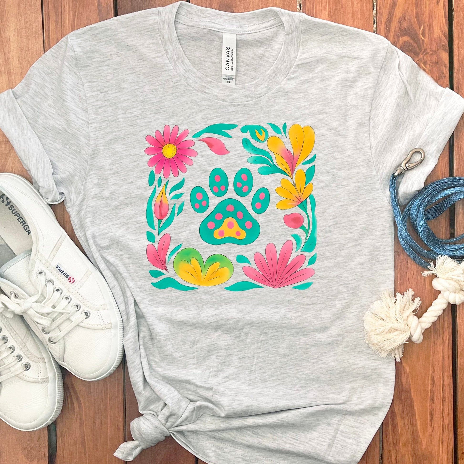 Colorful Paw Print Floral Design T-shirt product