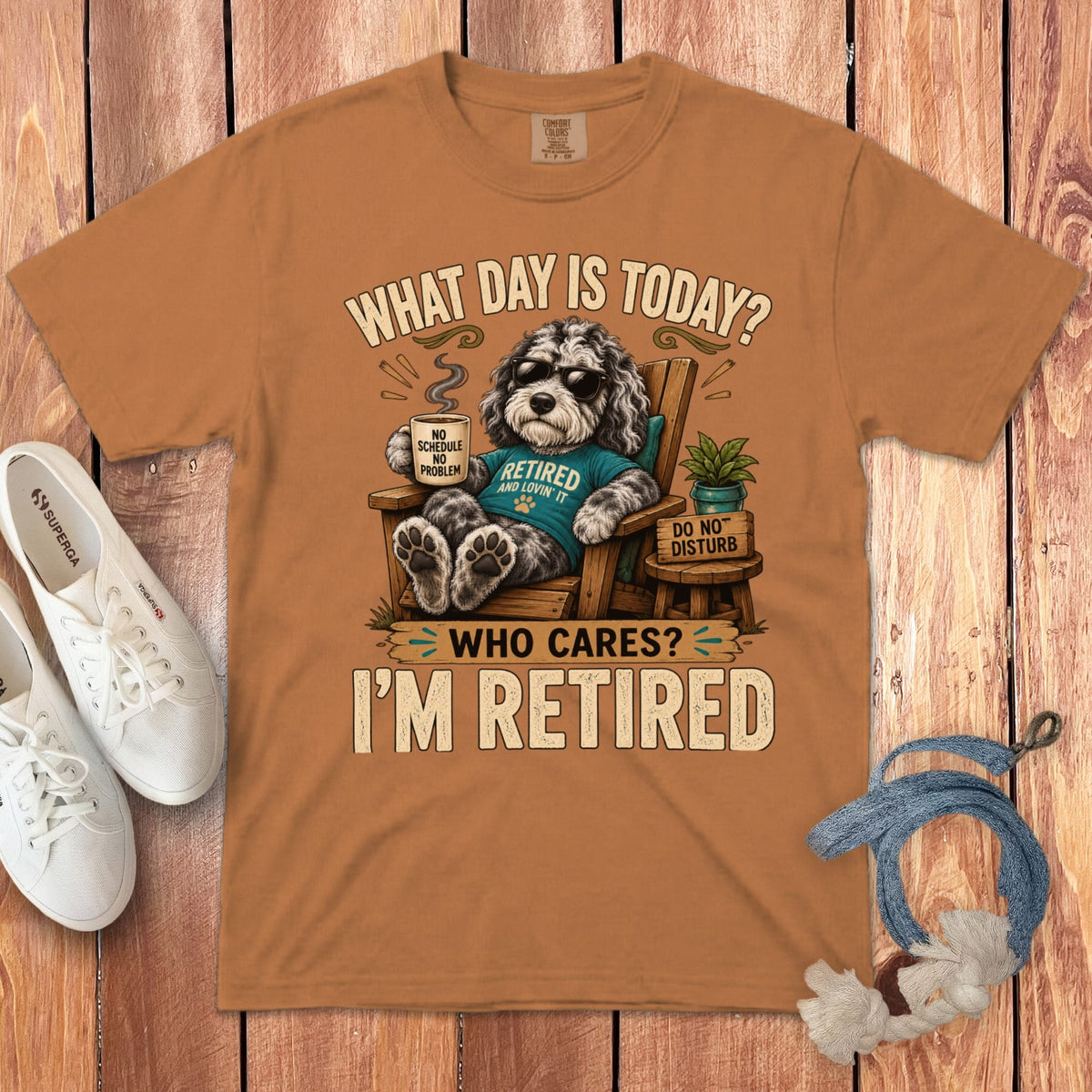 I'm Retired Merle Goldendoodle Signature T-Shirt in Yam / S by Puppy Jo