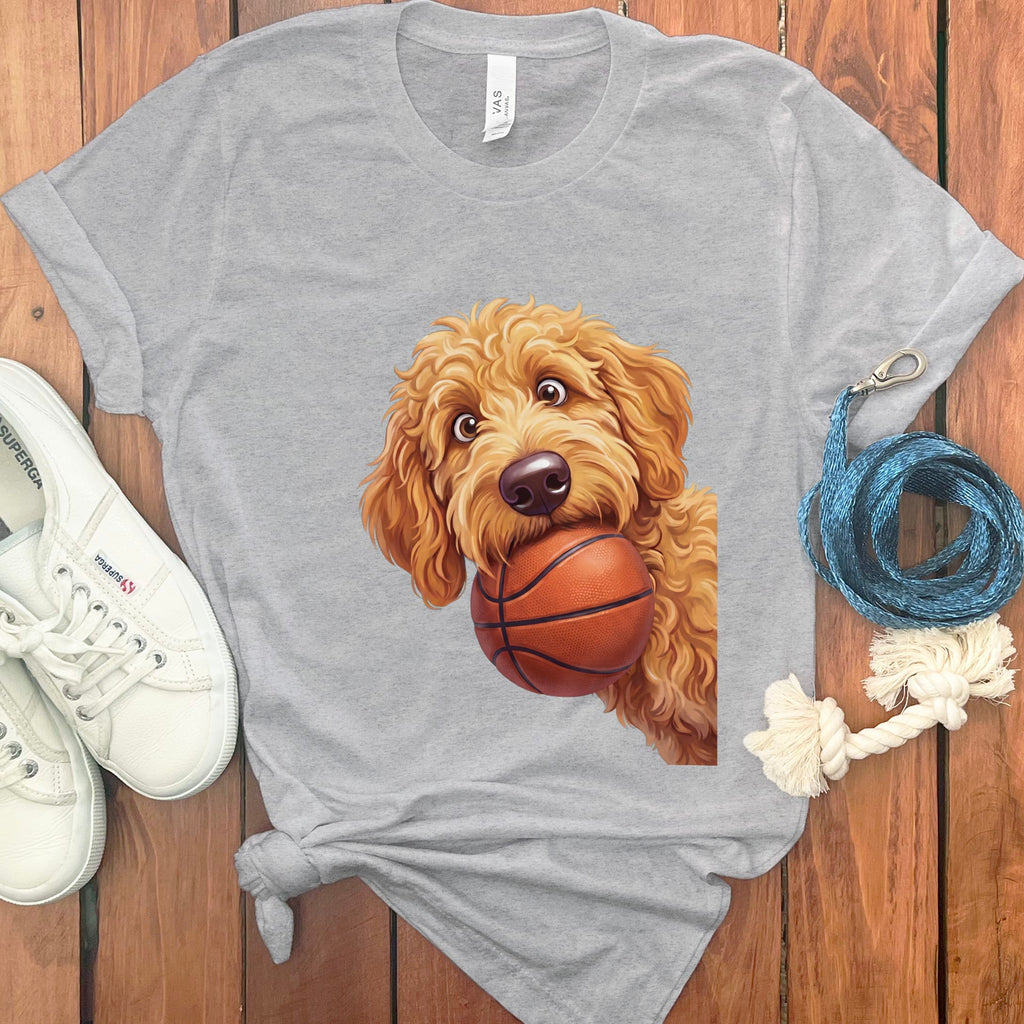 Golden Goldendoodle Basketball T-Shirt in Athletic Heather / S by Puppy Jo