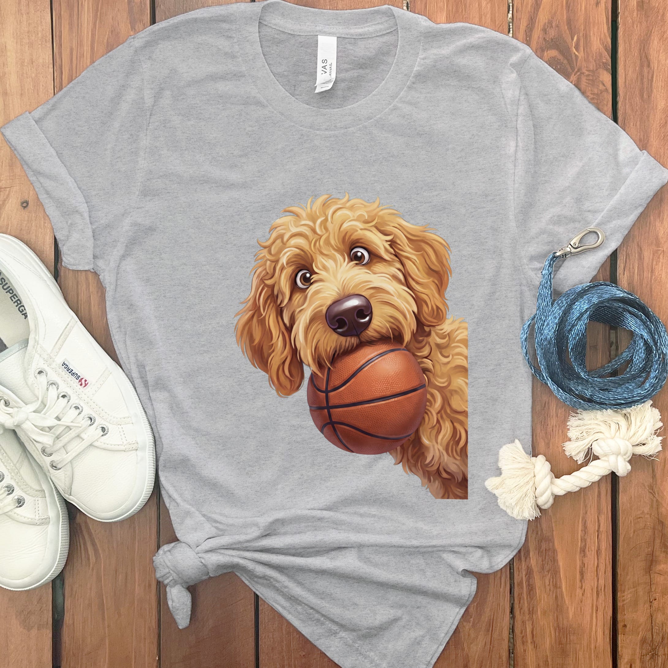 Golden Goldendoodle Basketball T-Shirt in Athletic Heather / S by Puppy Jo