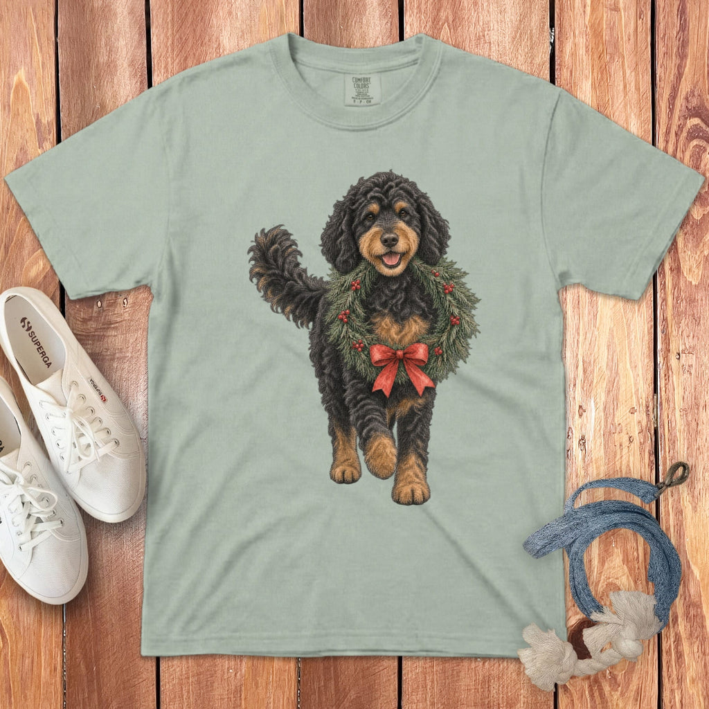 Phantom Goldendoodle Wreath Signature T-Shirt in Bay / S by Puppy Jo
