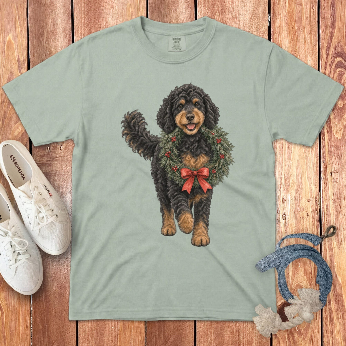 Phantom Goldendoodle Wreath Signature T-Shirt in Bay / S by Puppy Jo