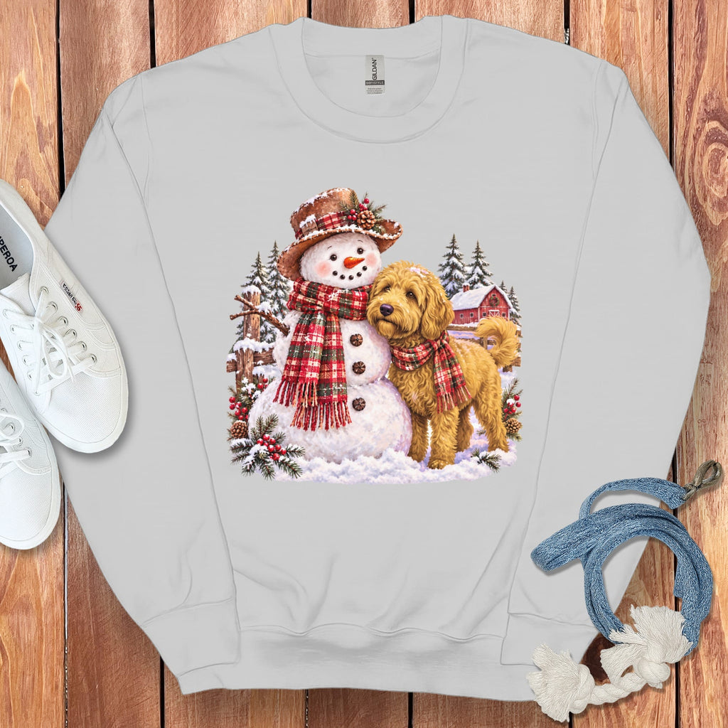 Golden Goldendoodle Christmas Snowman Sweatshirt in Sport Grey / S by Puppy Jo