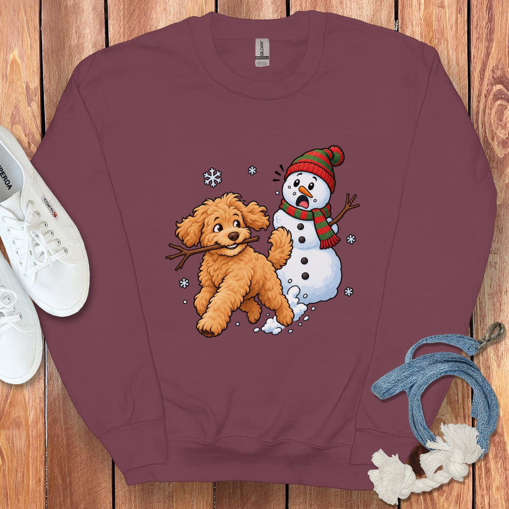 Golden Goldendoodle Snowman Sweatshirt in Maroon / S by Puppy Jo