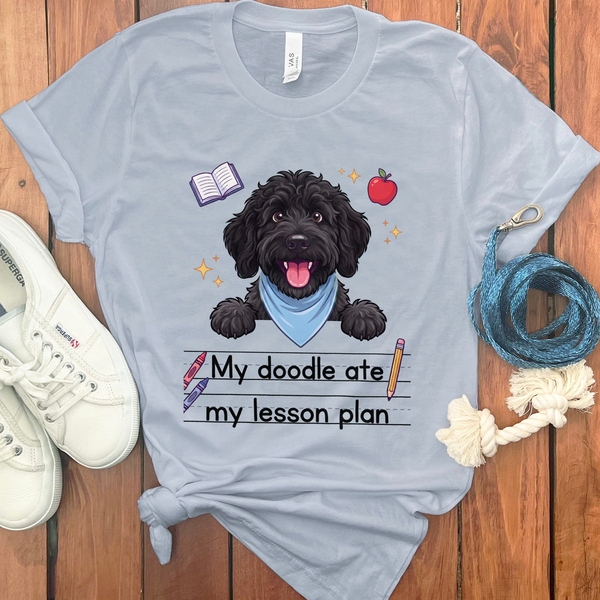Black Goldendoodle Ate Lesson T-Shirt in Light Blue / S by Puppy Jo