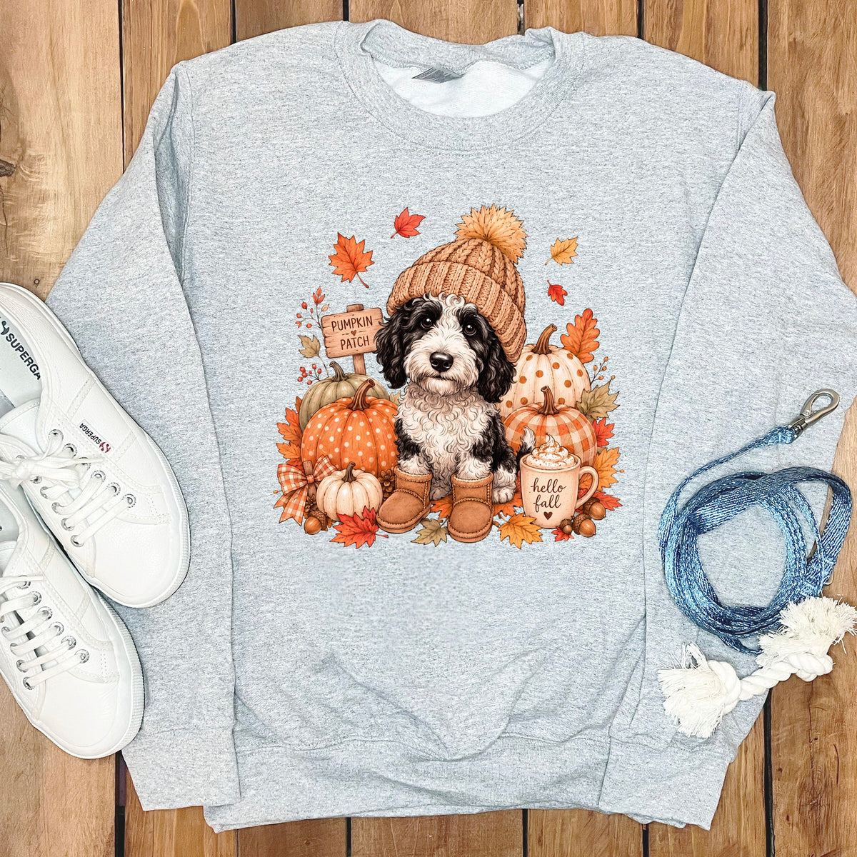 Sheepadoodle Pumpkin Patch Sweatshirt in Sport Grey / S by Puppy Jo