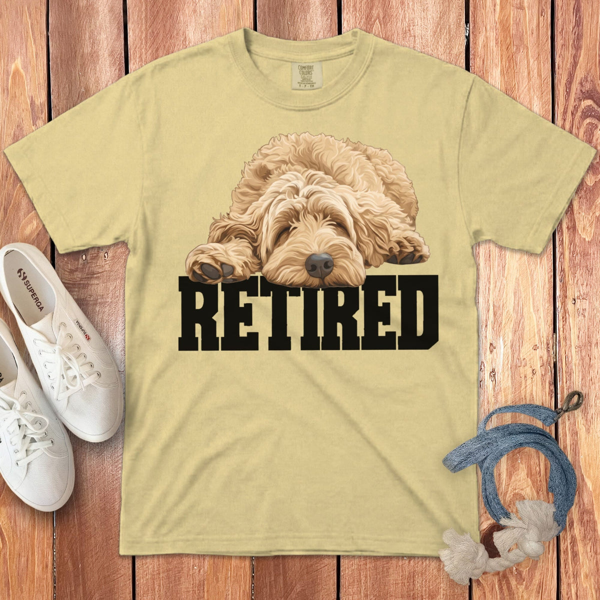 Retired Sleeping Golden Goldendoodle Signature T-Shirt in Butter / S by Puppy Jo
