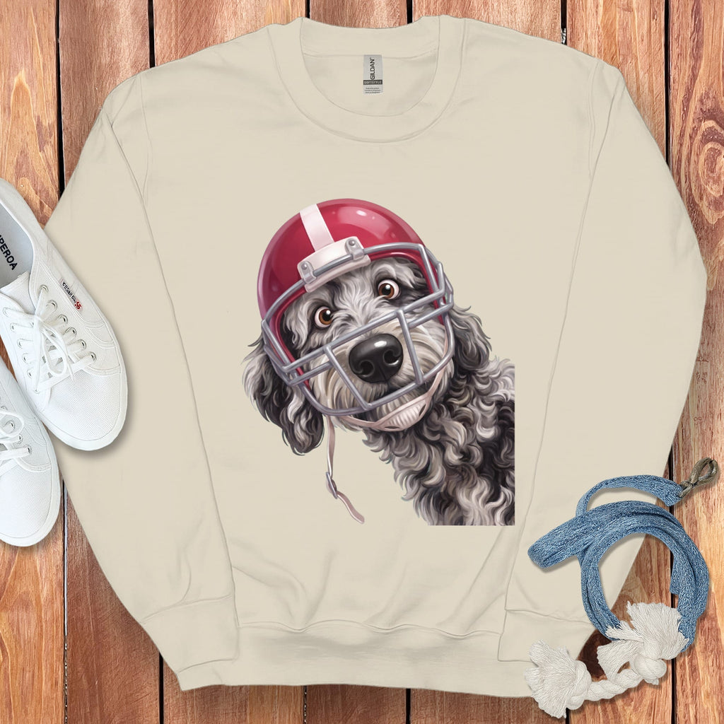 Merle Goldendoodle Football Helmet Sweatshirt in Sand / S by Puppy Jo