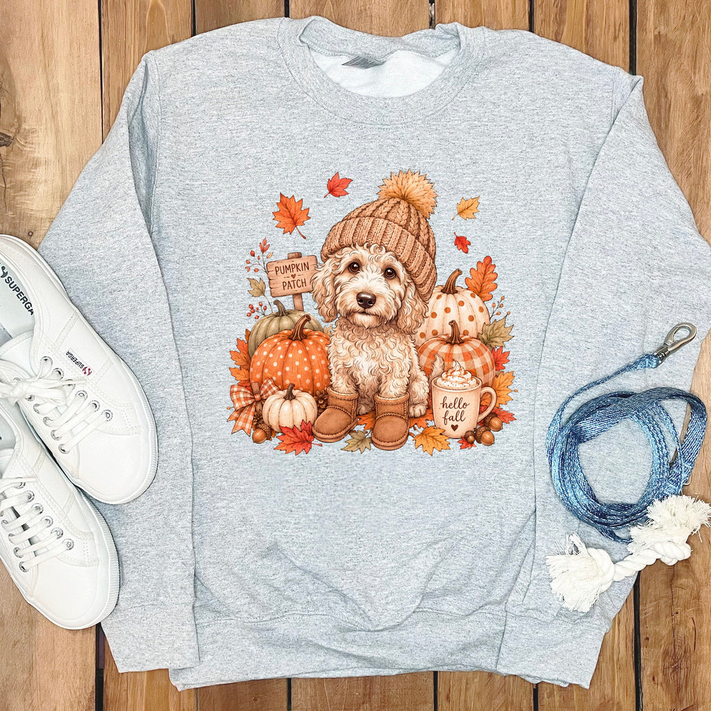 Maltipoo Pumpkin Patch Sweatshirt in Sport Grey / S by Puppy Jo