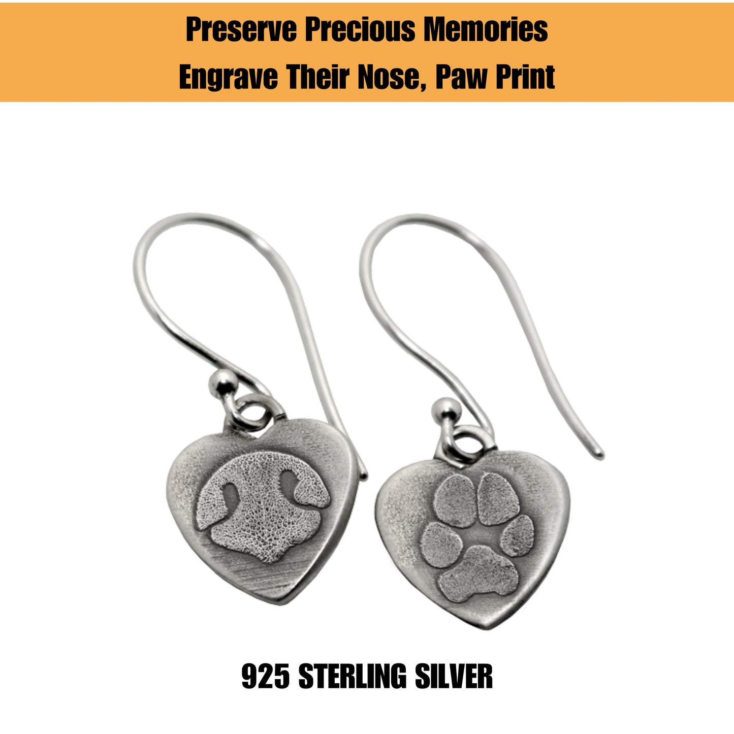 Sterling Silver Heart-Shaped Paw and 3D Nose Print Earrings