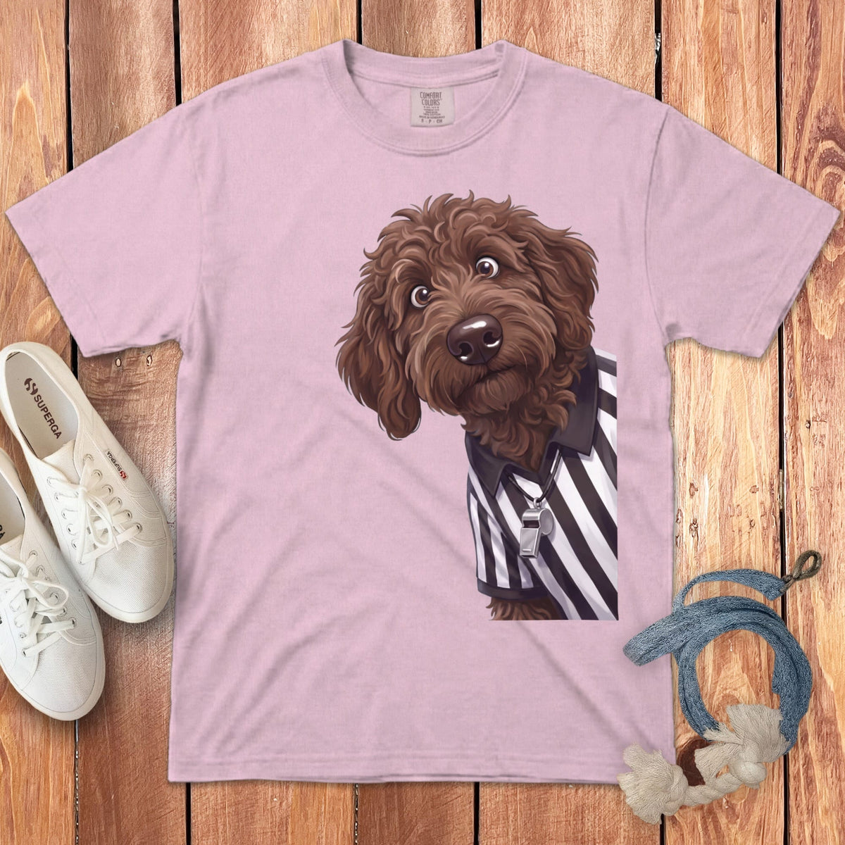 Chocolate Goldendoodle Football Referee Signature T-Shirt in Blossom / S by Puppy Jo