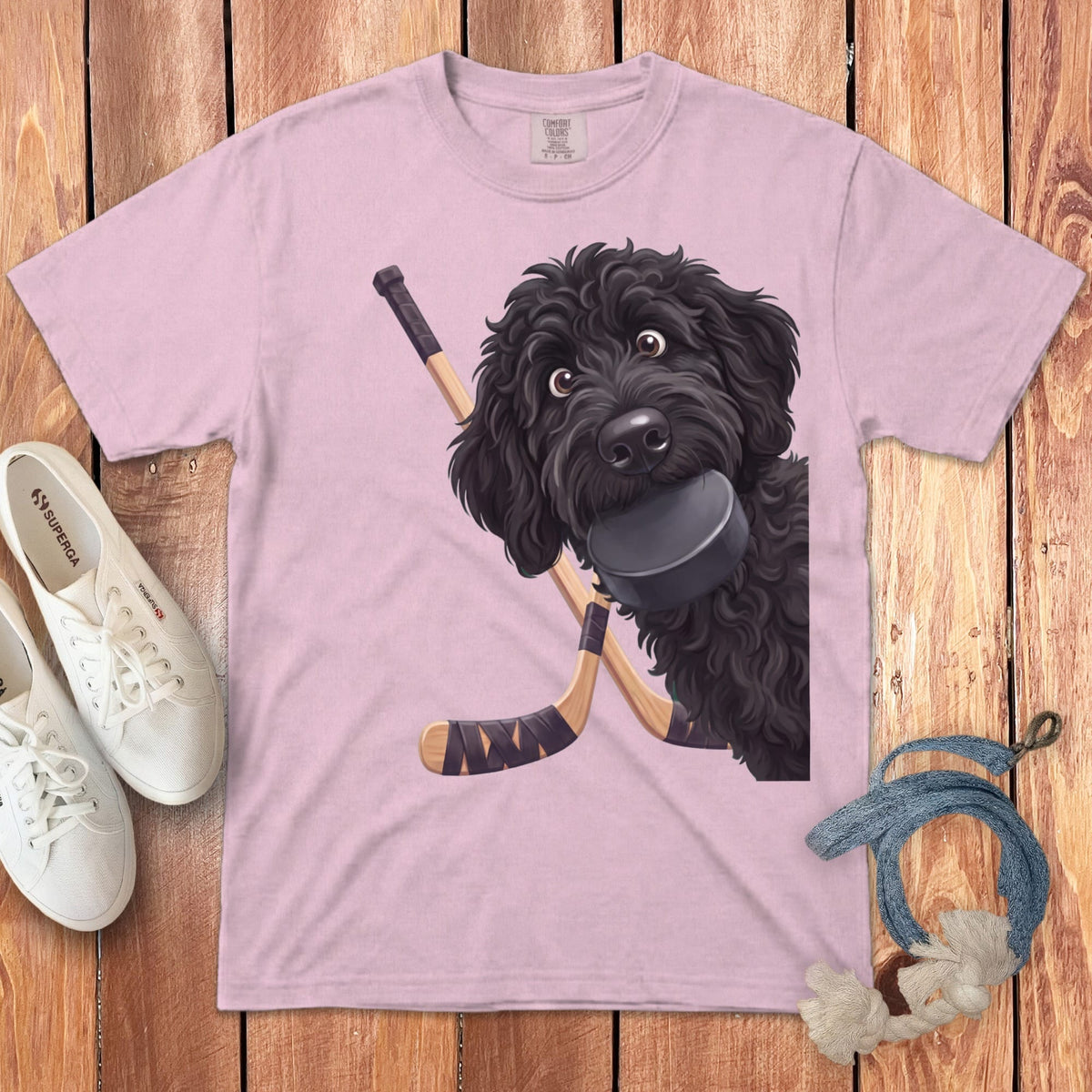 Black Goldendoodle Hockey Signature T-Shirt in Blossom / S by Puppy Jo