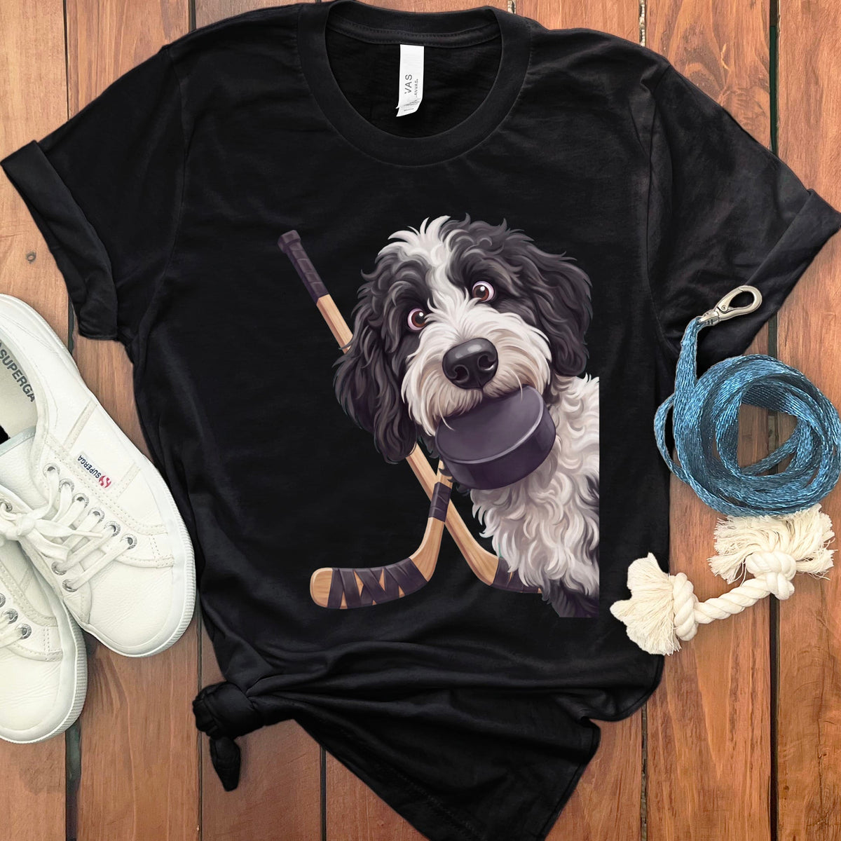 Sheepadoodle Hockey T-Shirt in Black / S by Puppy Jo