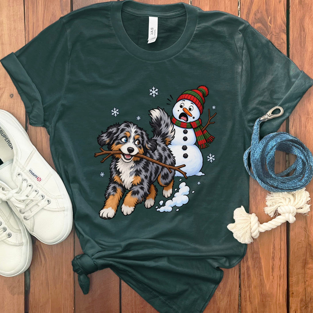 Aussiedoodle Snowman T-Shirt in Forest / S by Puppy Jo