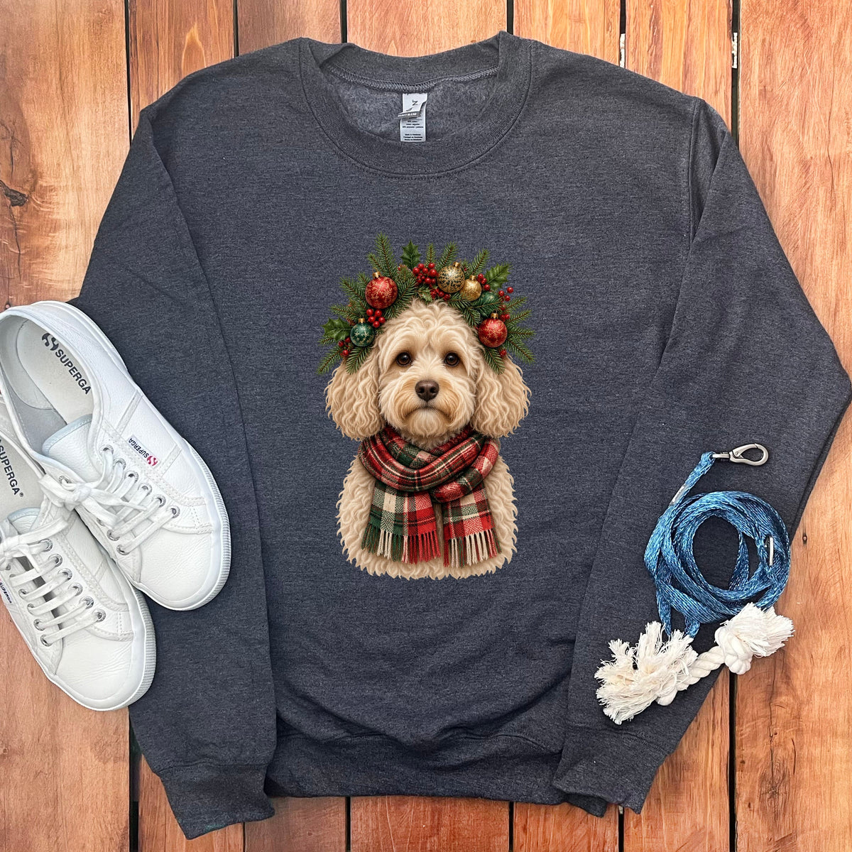 Maltipoo Holiday Crown Sweatshirt in Dark Heather / S by Puppy Jo