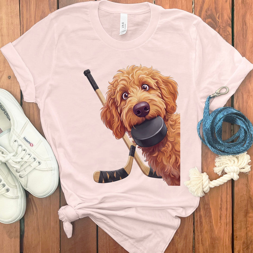 Apricot Goldendoodle Hockey T-Shirt in Soft Pink / S by Puppy Jo