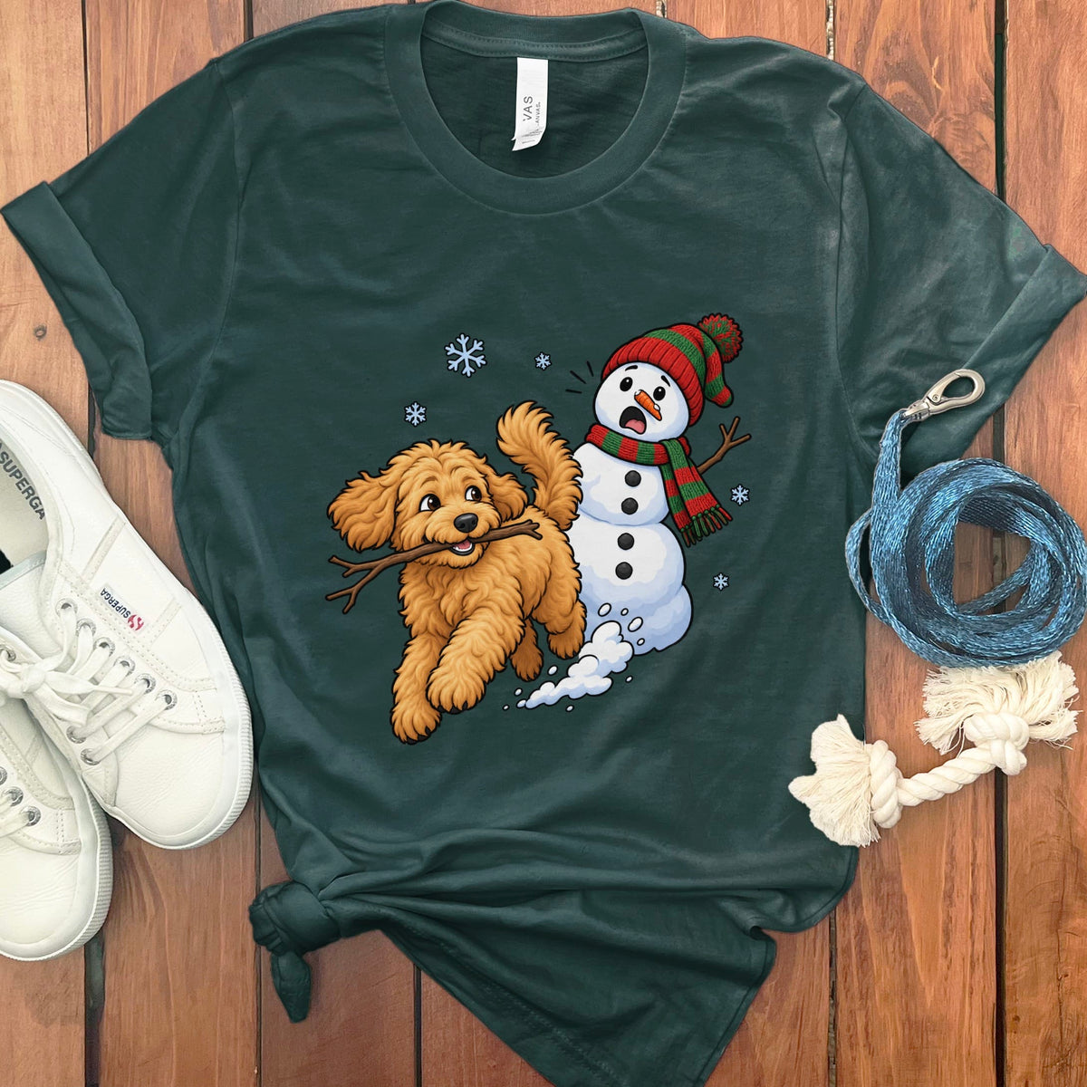 Apricot Goldendoodle Snowman T-Shirt in Forest / S by Puppy Jo