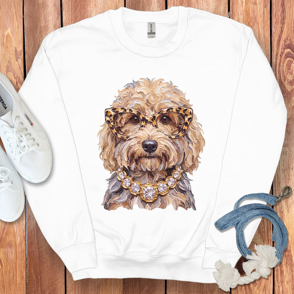 Cream Goldendoodle Glam Sweatshirt in White / S by Puppy Jo