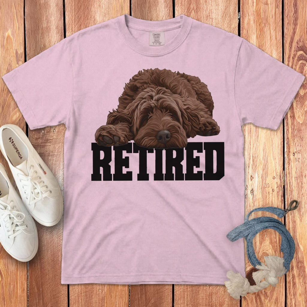 Retired Sleeping Chocolate Goldendoodle Signature T-Shirt in Blossom / S by Puppy Jo