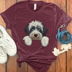 Cute Dog Graphic Burgundy T Shirt Casual Apparel