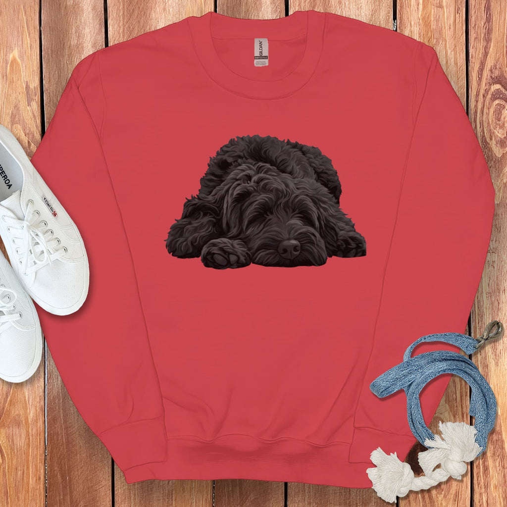 Black Goldendoodle Snoozing Sweatshirt in Red / S by Puppy Jo