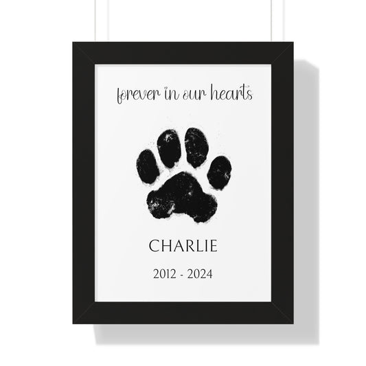 Custom Forever in Our Hearts Framed Pet Paw Print - PuppyJo Artwork 12″ x 16″ / Black