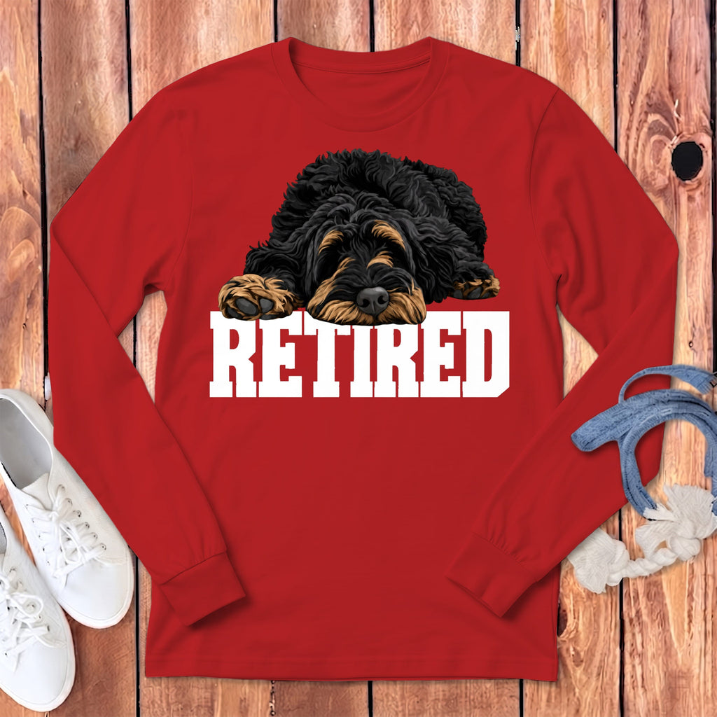 Retired Sleeping Phantom Goldendoodle Long Sleeve T-Shirt in Red / S by Puppy Jo