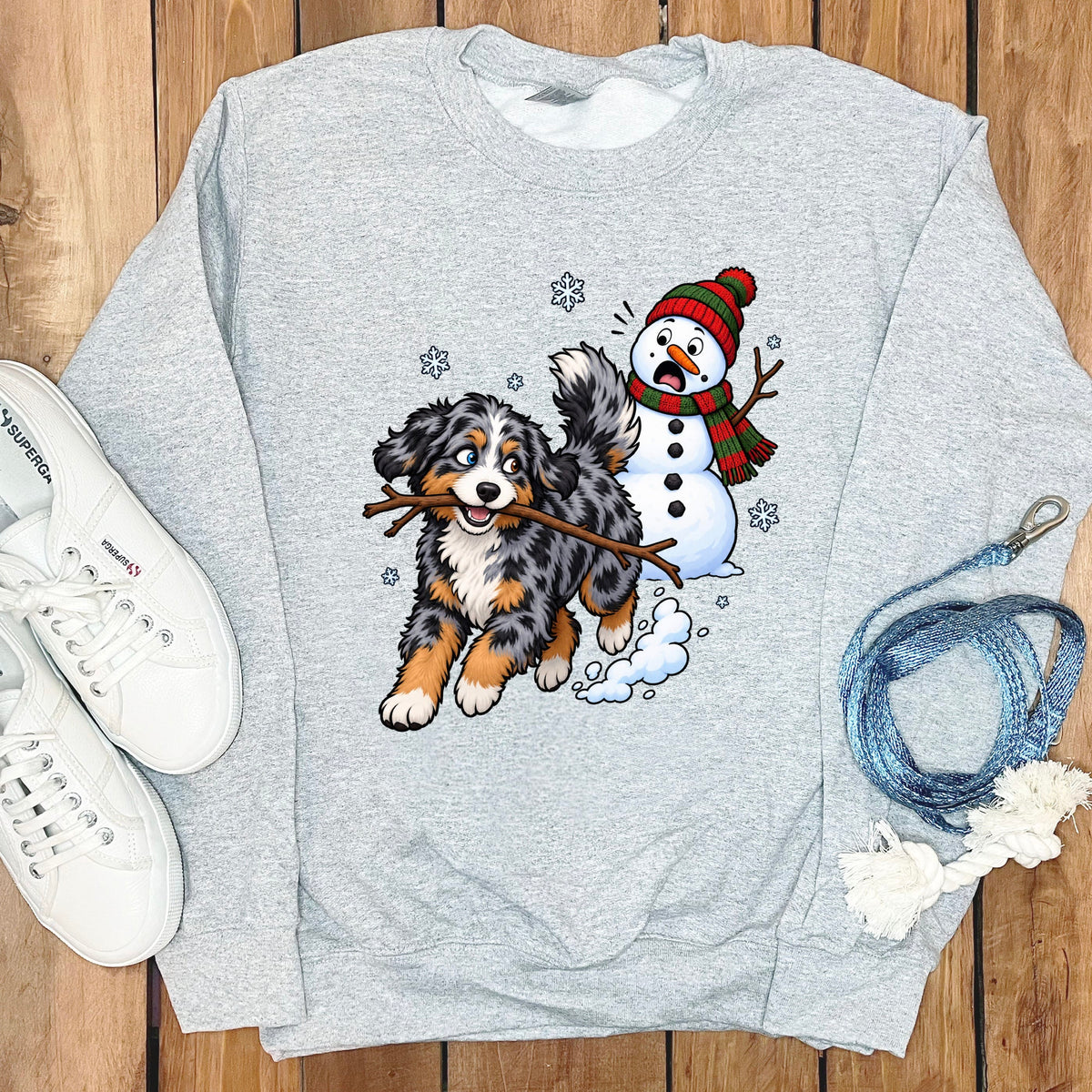 Aussiedoodle Snowman Sweatshirt in Sport Grey / S by Puppy Jo