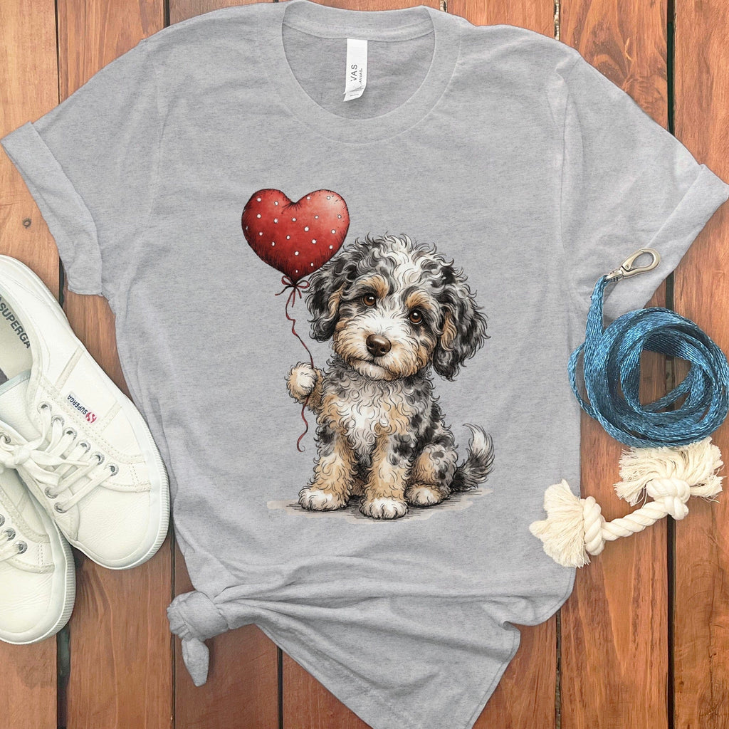 Cute Puppy Holding Heart Balloon Graphic T-Shirt