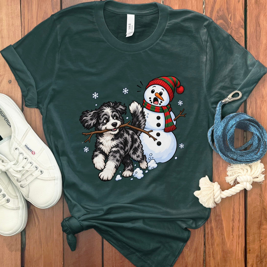 Merle Goldendoodle Snowman T-Shirt in Forest / S by Puppy Jo