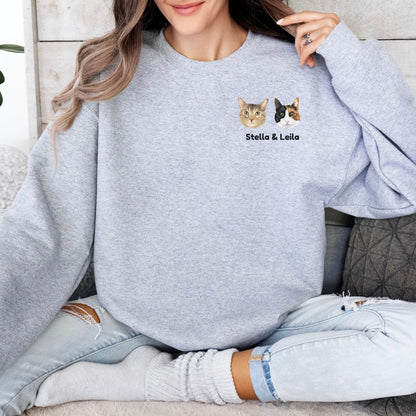 Hand-Drawn Personalized Pet Portrait Sweatshirt - Multiple Pets - PuppyJo Sweatshirt S / Sport Grey